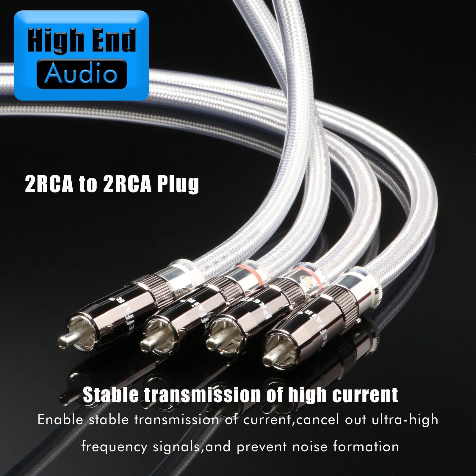 Preffair HIFI Stereo RCA Audio Cable 4N Pure Silver 2RCA to 2RCA Audio Cable with Silver Plated Plug For CD Amplifier speaker