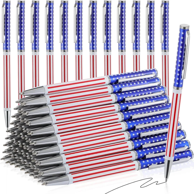 20Pcs Slim Patriotic Metal Pens American Flag Ballpoint Pen  USA Themed Retractable Pens for Office School Wedding Party