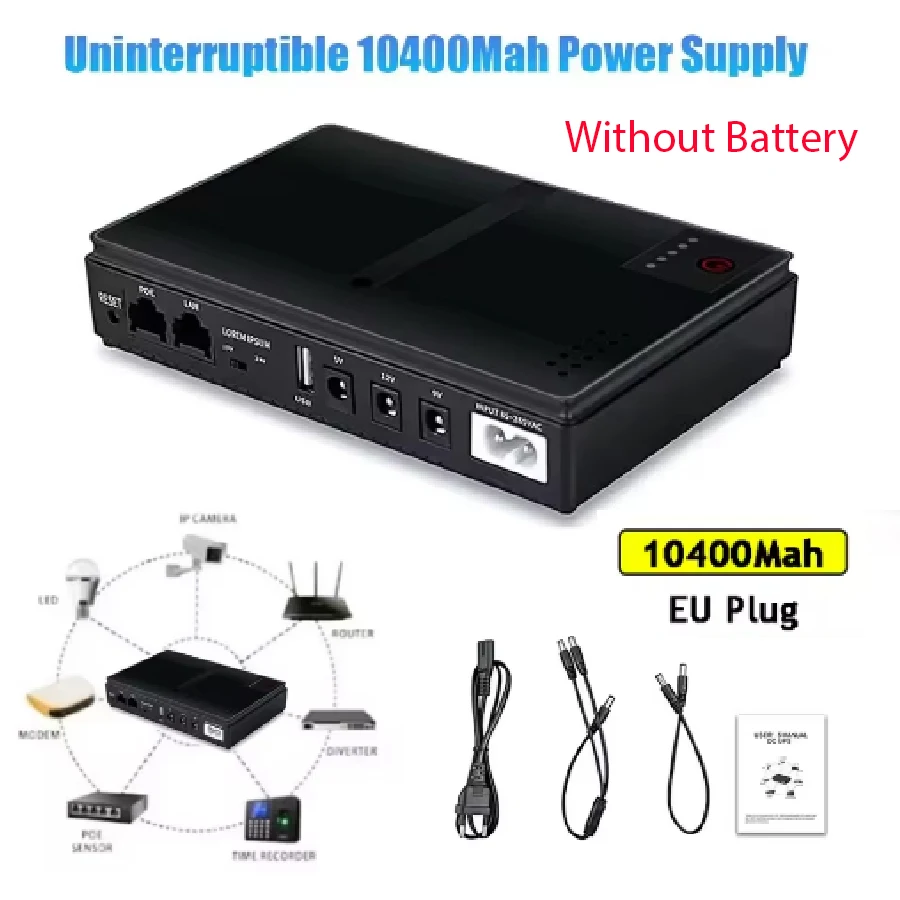 AC85-265V Router 5V9V12V Optical Cat Monitor Backup Uninterruptible 10400Mah DC Power Supply Charger Cell UPS Without Battery