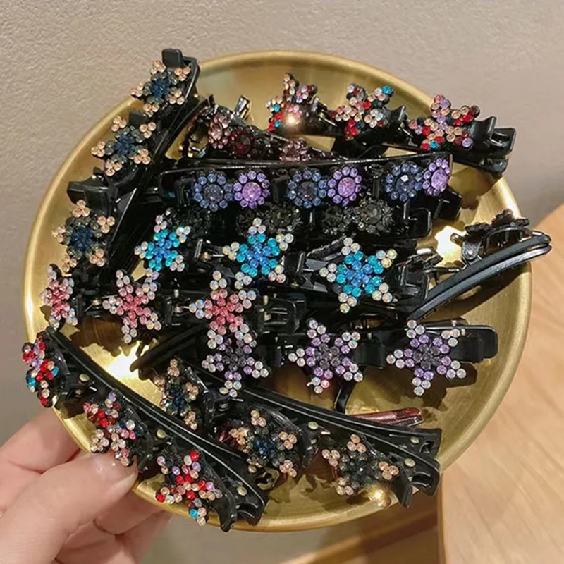 1/2 Buah Jepit Rambut Kepang Bunga Elegan Jepit Rambut Kristal Manis Wanita Bando Jepit Rambut Poni Aksesori Rambut Pegangan Rambut Mode