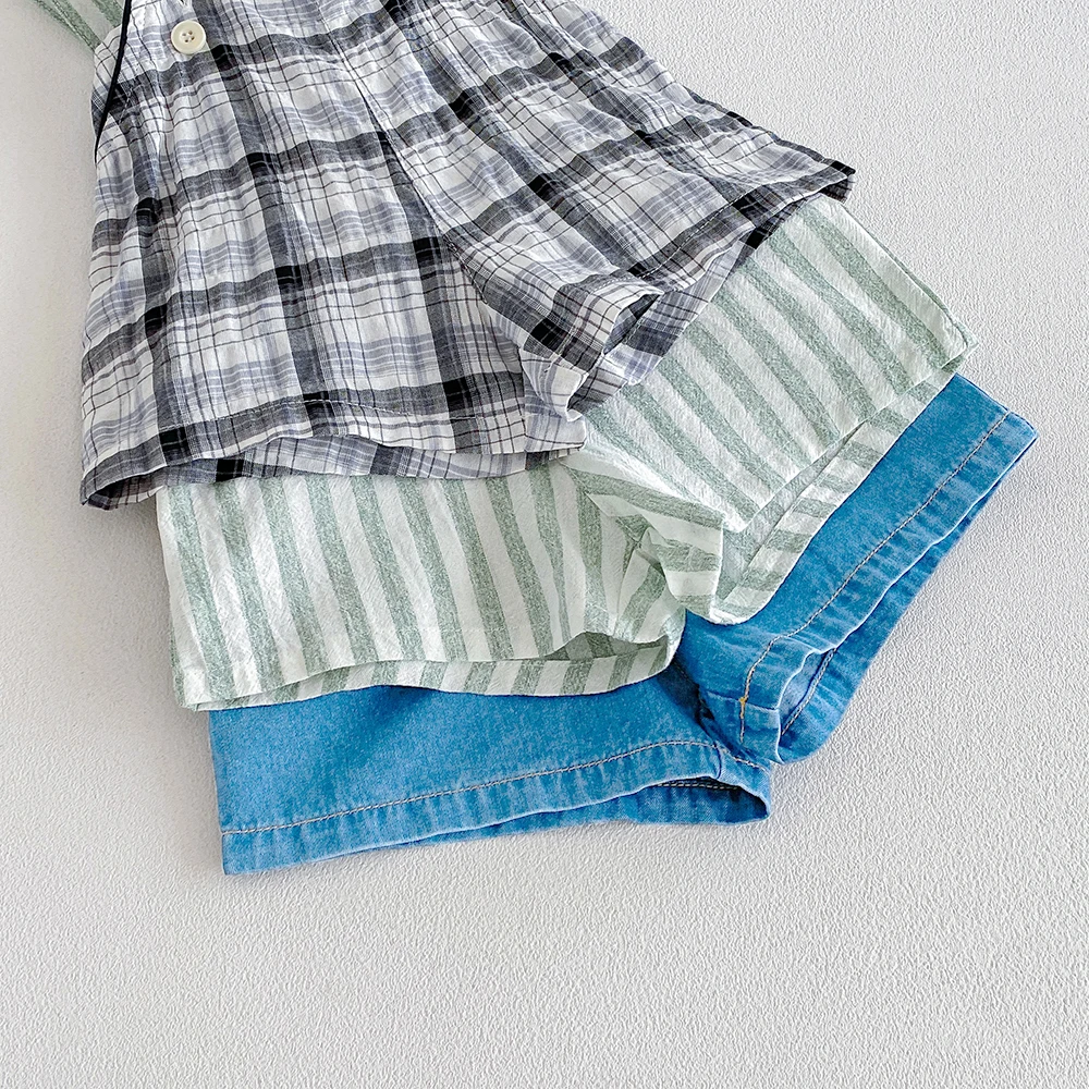 Vintage Linen Cotton Denim Baby Kids Overalls for Boys Elastic Waist Infant Shorts Handsome Little Boys Baby Stuff for 1-6T view 5