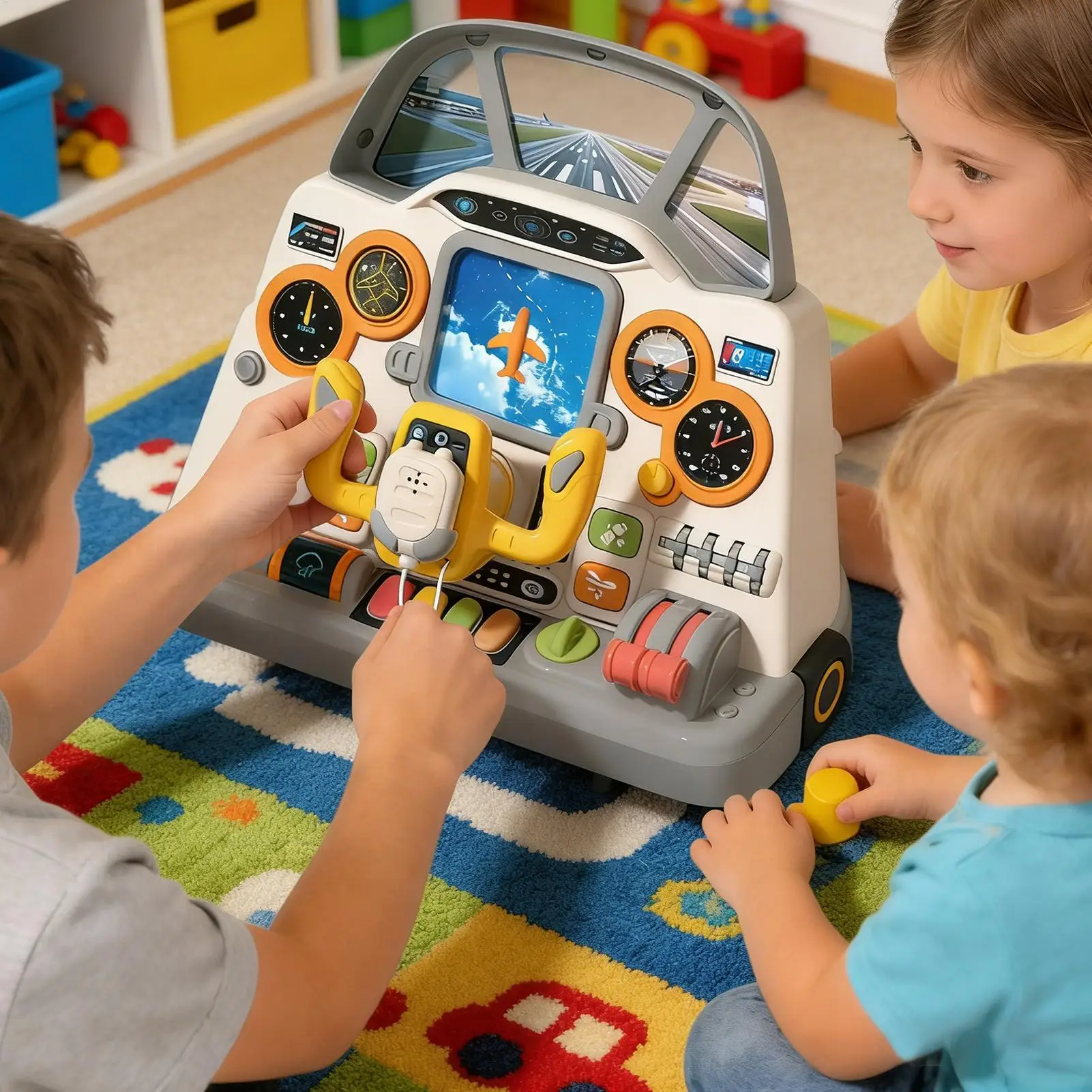 電動模擬飛行機運転ステアリングインタラクティブ航空機コントロールパネルゲームおもちゃ光と音教育子供向けギフト