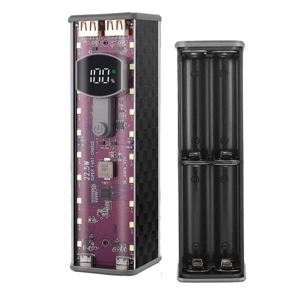 

1 шт. портативный прозрачный чехол-аккумулятор из АБС-пластика 22,5 Вт/45 Вт в сборе без пайки для ячеек 8x18650 с двумя выходами USB типа C