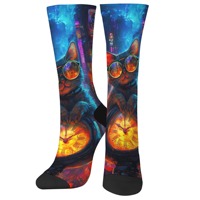 Cyberpunk clock cat neon city novelty socks harajuku street style hip hop funny happy socks crazy creative design unisex gift
