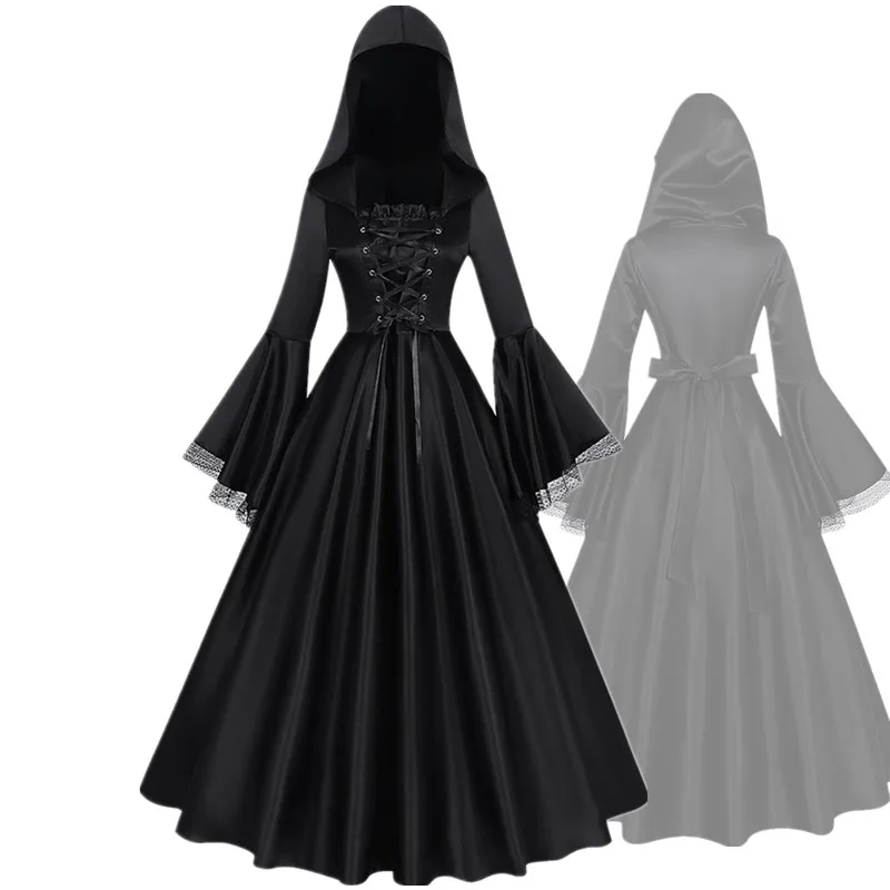 

Gothic Long Dress Medieval Court Dark Style Halloween Dance Cosplay Performance Costume Women's Traditional Ethnic Stage Outfit