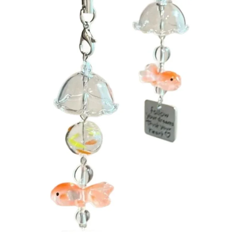 1Pc Cute Goldfish Wind Chime Car Pendant Transparent Glass Fish Decorative Accessory Funny Plastic