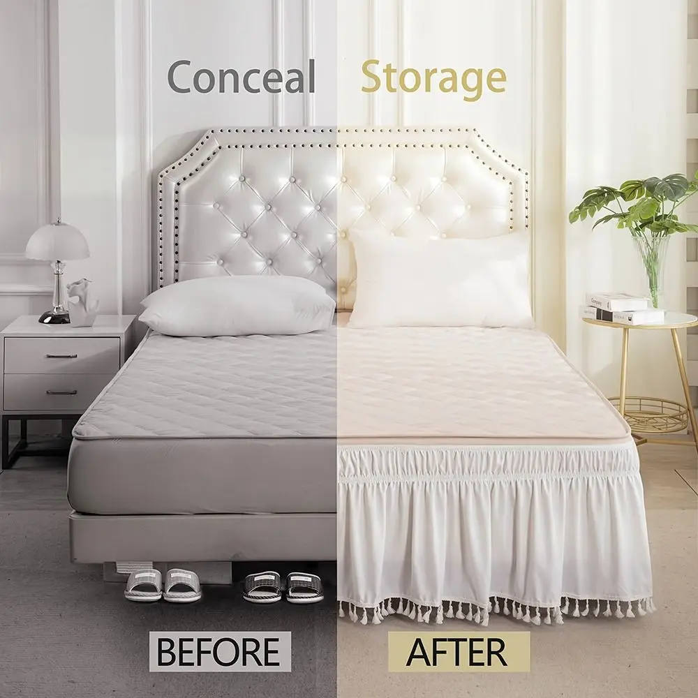 Solid Color Bed Skirts Fade Resistant Breathable Bed Ruffles Wrap Wrinkle Resistant Comfortable Bed Cover Protector