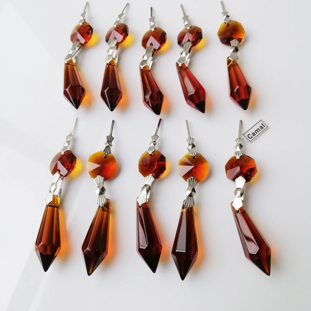 Camal 10 Stuks 38Mm Amber Druppels Hangers Bowtie Pinnen Kristallen Lamp Kroonluchter Prisma Onderdelen Opknoping Home Decor Verlichting Accessoires