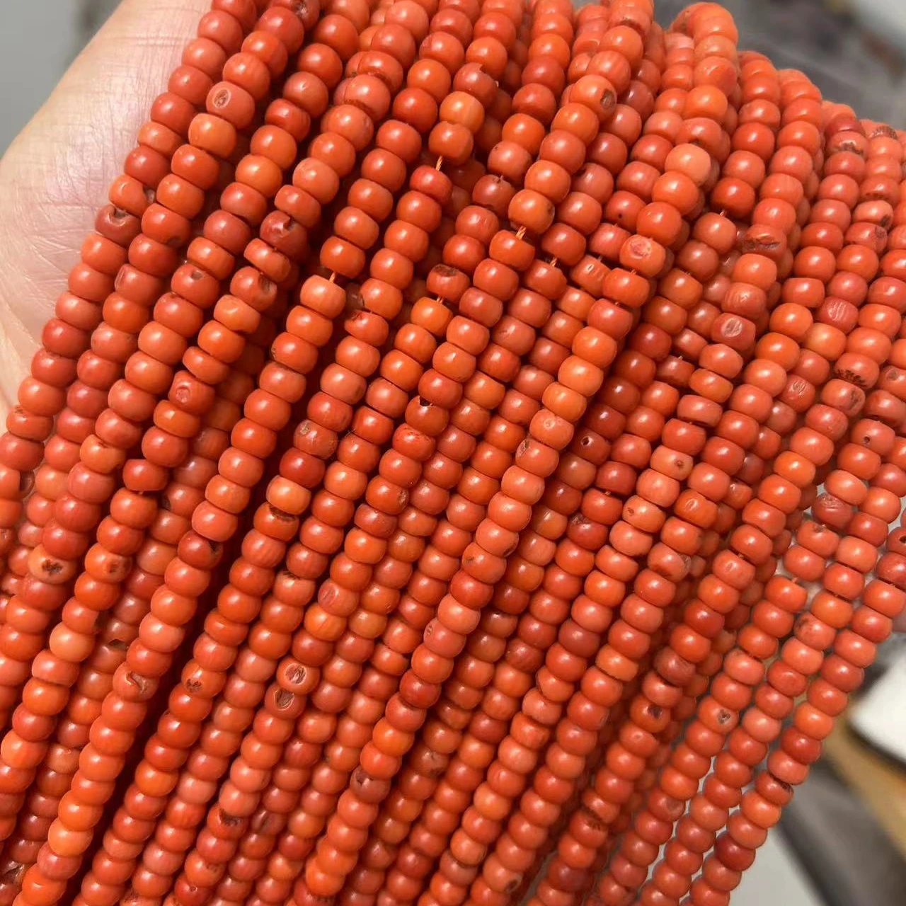 4x6mm 15inch Rondelle Column Drum Natural Sea Bamboo Orange Coral Loose Beads