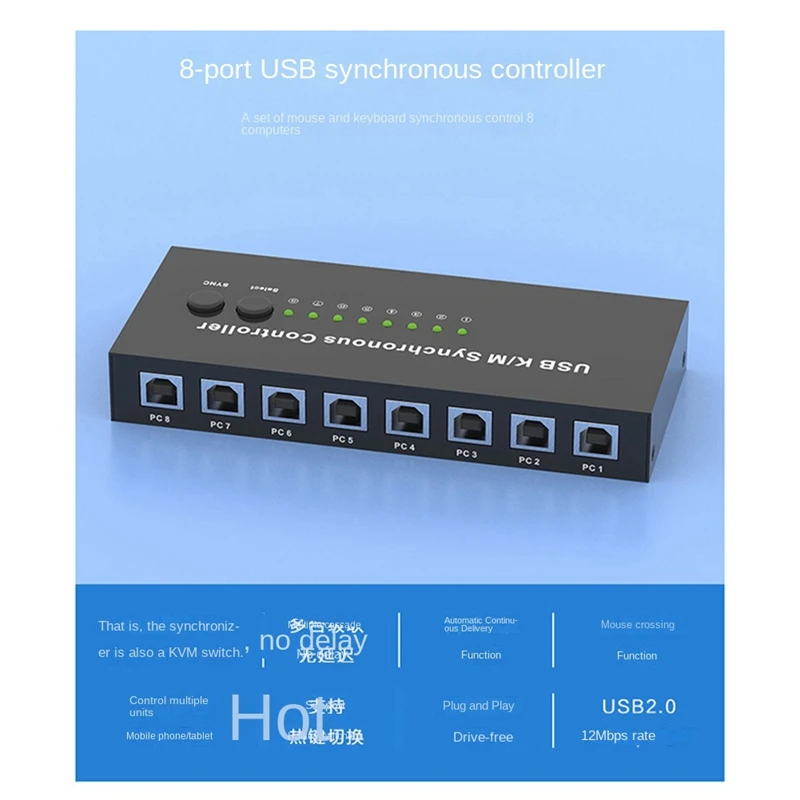 Controlador síncrono USB K/M, interruptor KVM, múltiples ordenadores comparte 1 juego de ratón y teclado