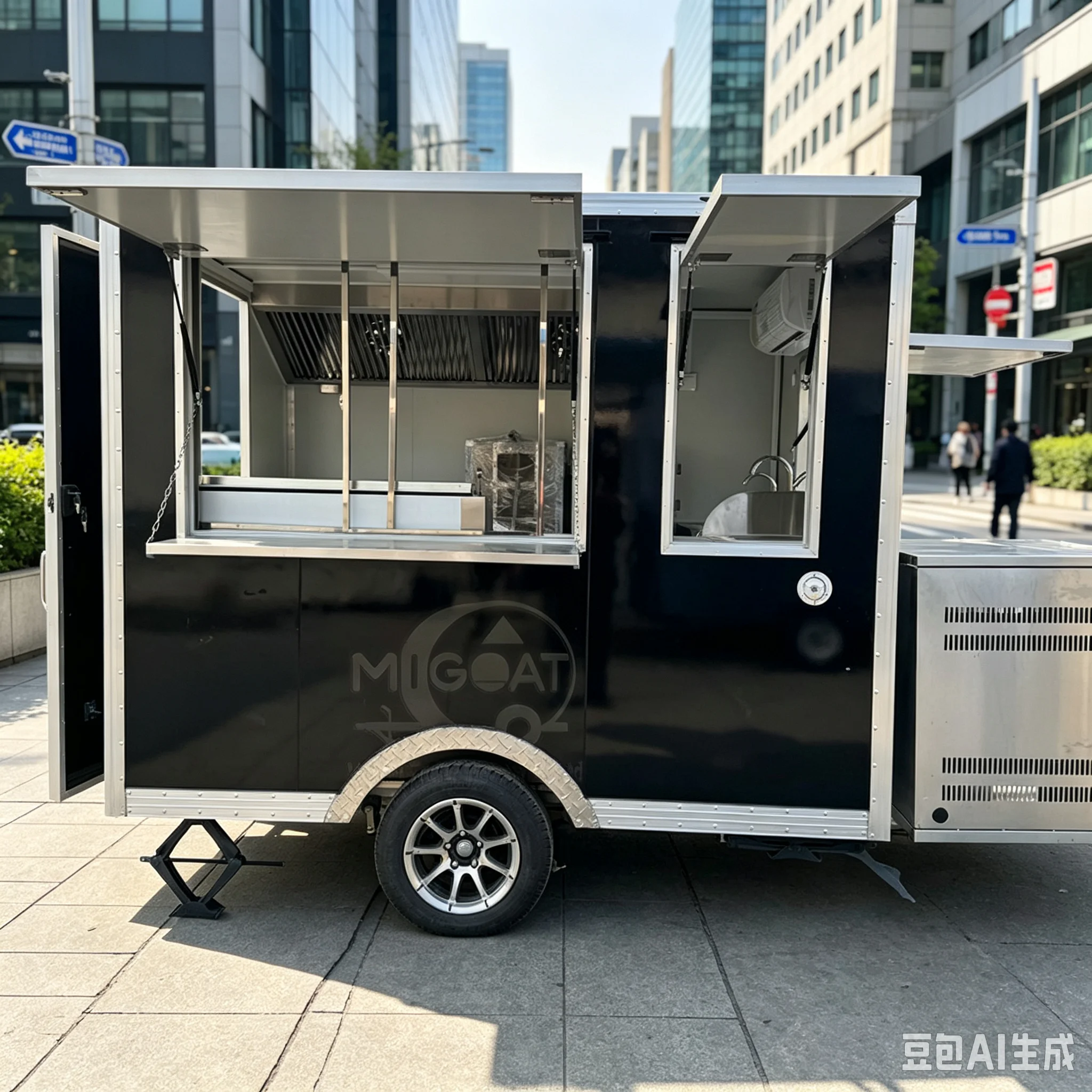 Premium Custom Black Stainless‑Steel Mobile Food Trailer for Outdoor Catering