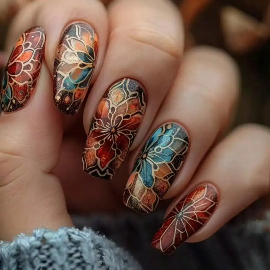 

24Pcs Medium Long Retro Vintage Contrast Press On Nails No Glue Easy Apply Salon-Quality Women Daily Party Wedding Date Nail Art