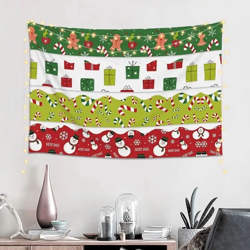 VIKAMA Xmas Fair Isle Tapestry Snowflake Tree Bell Striped Wall Art Xmas Art for Bedroom Living Space Party Decor