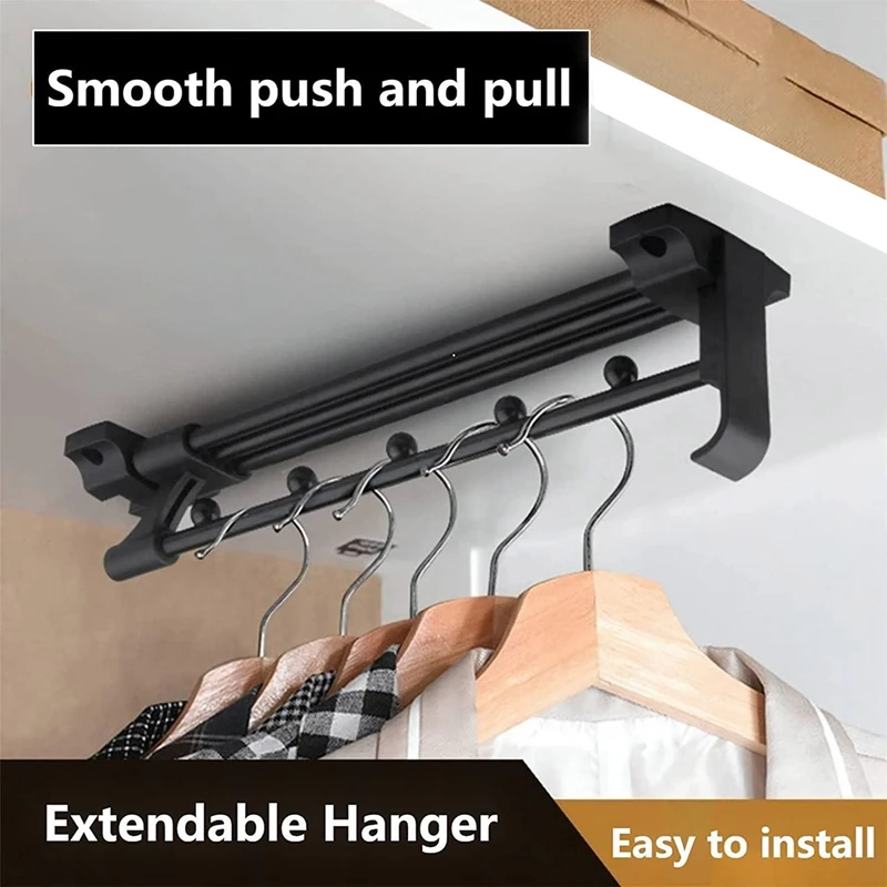 Pack Of 2 Adjustable Clothes Rail Hanger For Pull-Out Clothes Hanger Extendible For Wardrobe