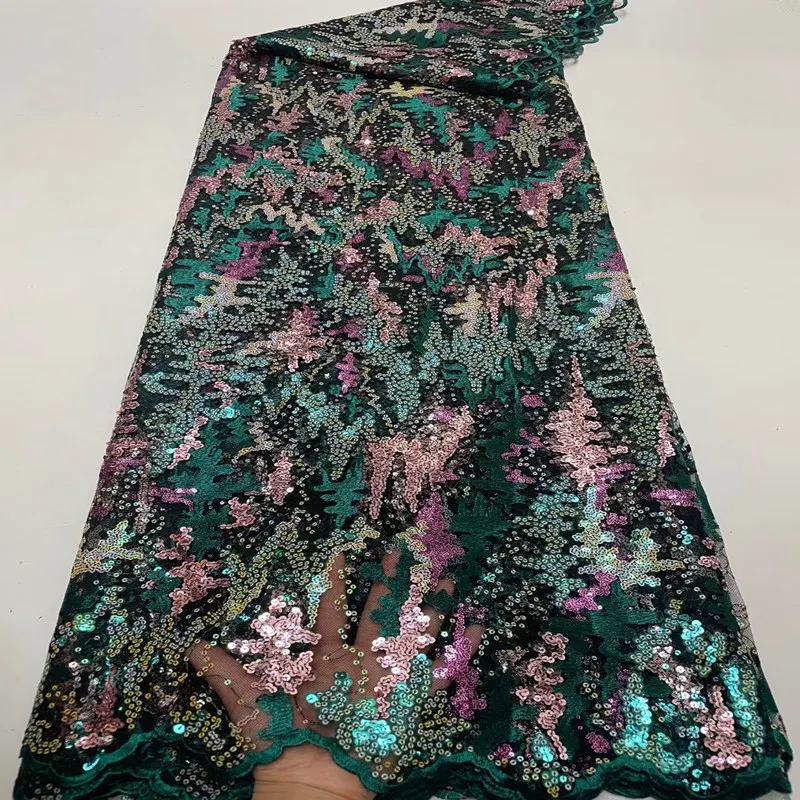 

Embroidered French Lace with Sequins African Sewing Tulle Fabric Inspired Mesh Cloth for All Occasions TS1472