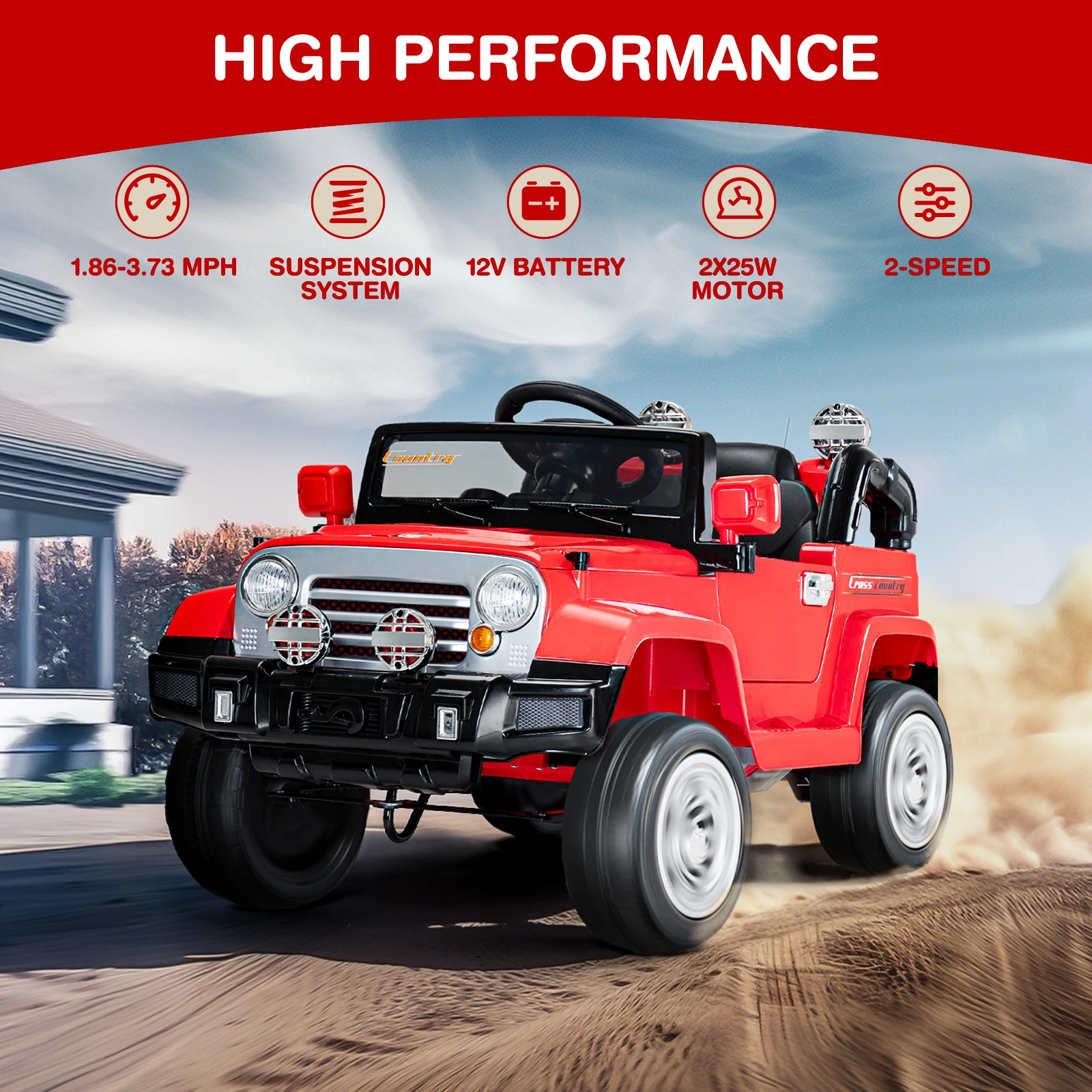 سيارة ركوب الأطفال الكهربائية، لعبة ريترو 12 فولت مع جهاز تحكم عن بعد، موسيقى، تعليق، سرعتان، أضواء LED، AUX، لترفيه الأطفال