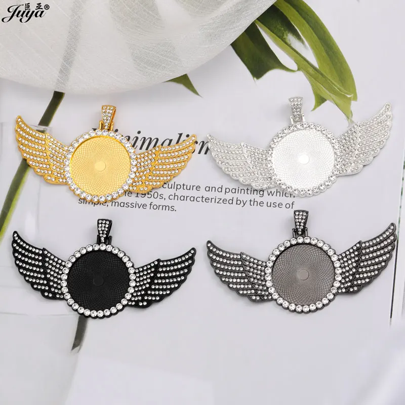 5 unidades de bases de cabujón en blanco para colgantes de alas, de 25/30mm de diámetro interior, para accesorios de fabricación de joyas y collares DIY