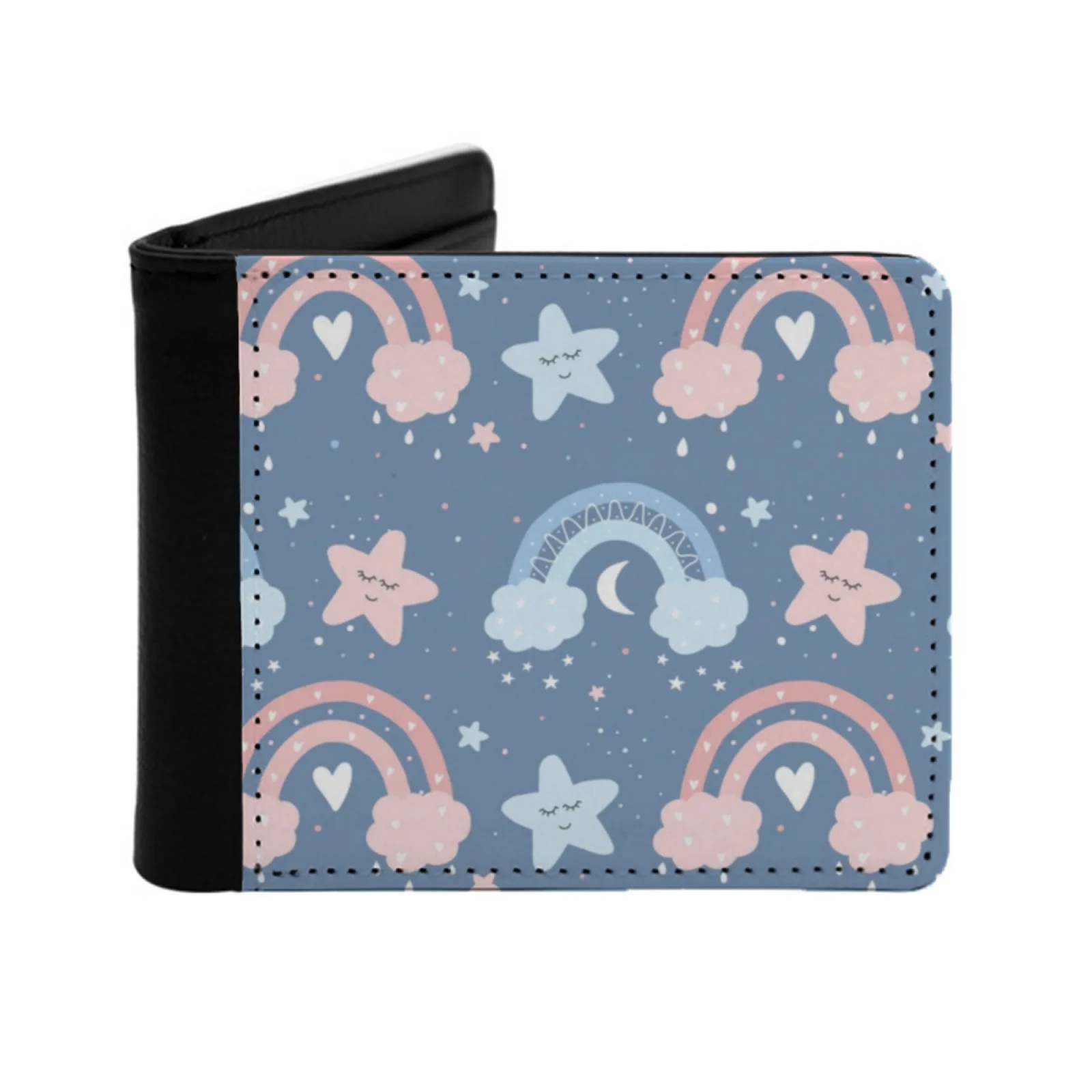 

Boho Rainbow With Little Stars Men Wallets Card Man Wallet Short Purse Bi-Fold Personalized Purses Hand Kids Boho Rainbow Pink