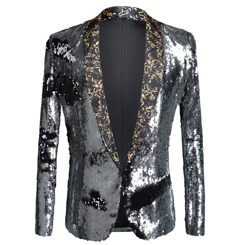 

European and American fashion handsome performance dress men's double-sided turned sequin suit catwalk stage performance lothing