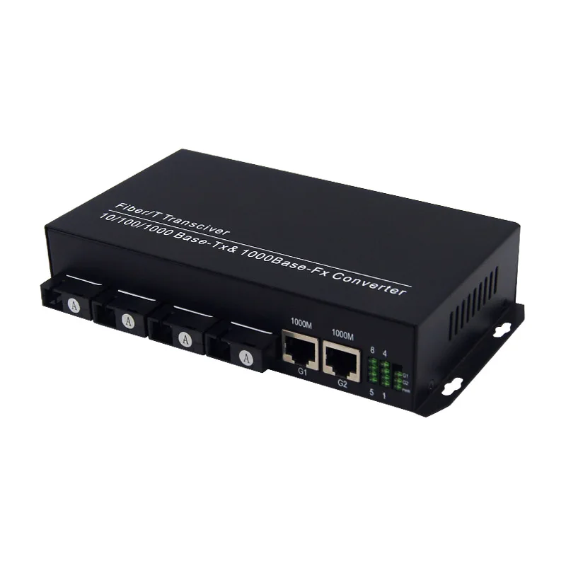 4 SC Optical Fibers 2 Gigabit RJ45 Ports Media Converter 10/100/1000Mbps Ethernet to BIDI Fiber Transceiver