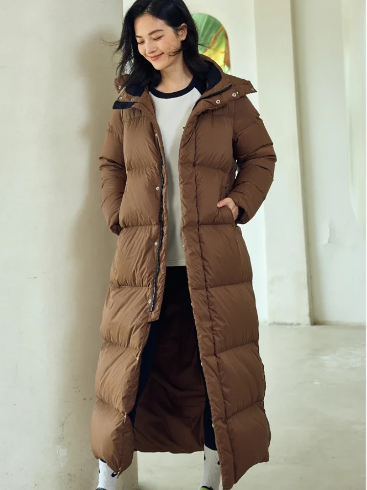 2024 Winter New Extra-long Hooded Down Jacket 95 White Duck Down Thickened Warm Loose Casual Jacket for Women Parkas Coat