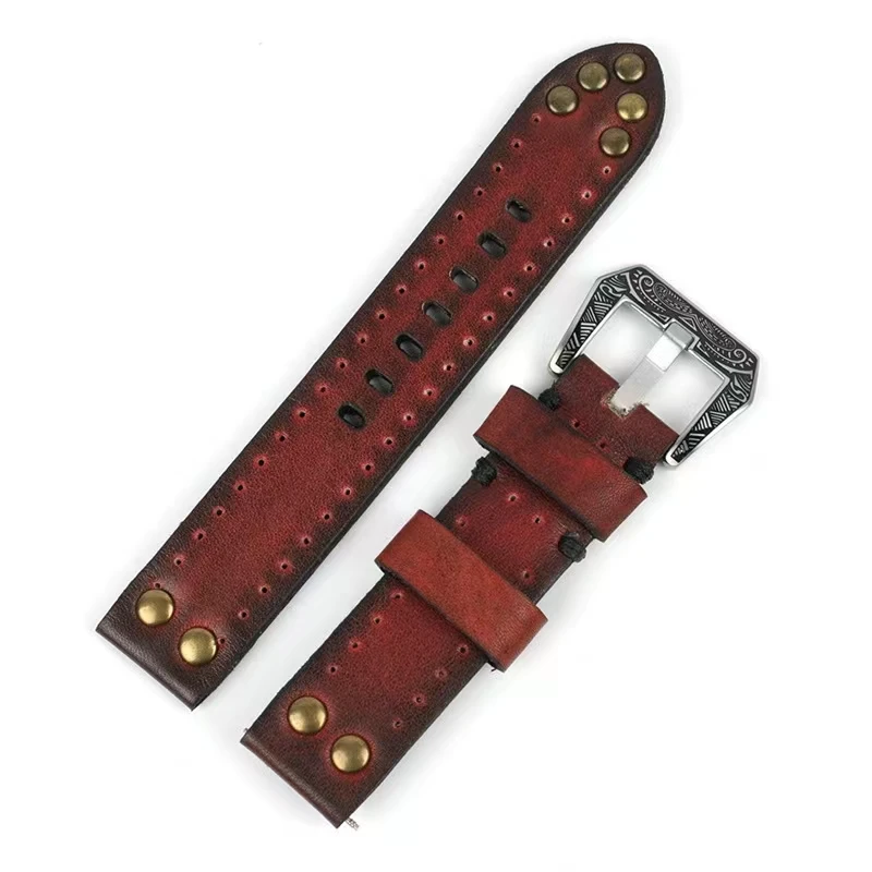 Cowhide rubbed vintage watch with genuine leather male 18 20 22 24mm nail willow head leather strap flower buckle accessories