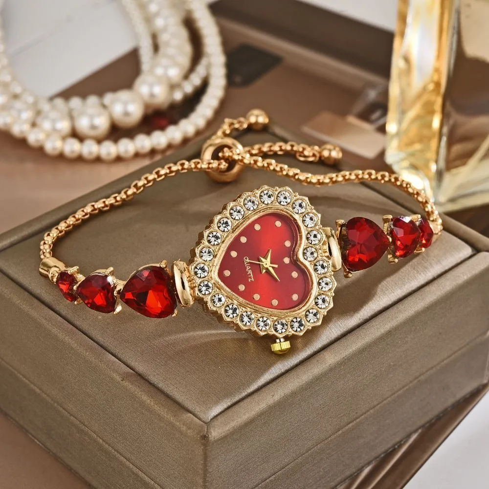 Adjustable Quartz Women's Watch Waterproof Alloy Heart-shaped Bracelet Watch Exquisite Elegant Sparkling Watch Birthday Gift
