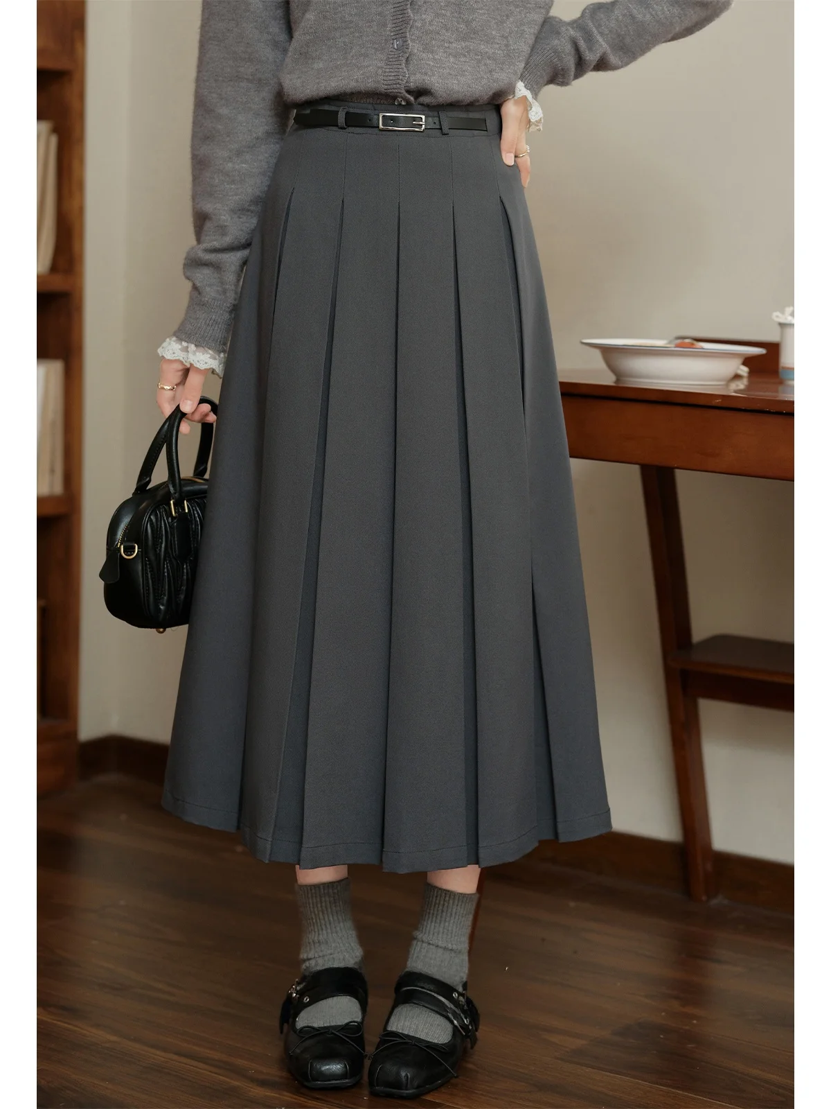 

Ele Утягивающая плиссированная юбка f-длины, женская модная осенняя новинка Sle ' и повседневная однотонная юбка-миди