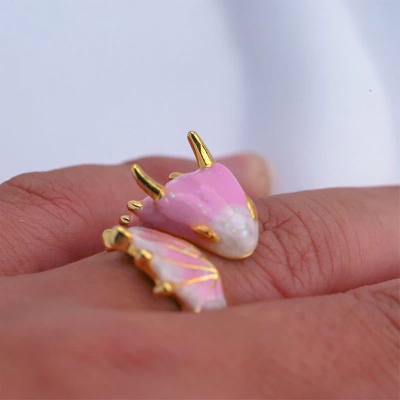 Original Design Starry Sky Pink Dragon Open Ring Colorful, Fresh, Unique Craftsmanship Charm Women's Jewelry