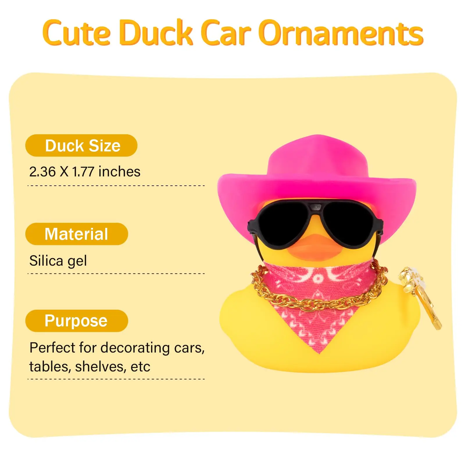 Rubber Duck Car Ornaments Duck Car Dashboard Decorations for Cool Car Accessories with Cowboy Hat Necklace and Sunglasse