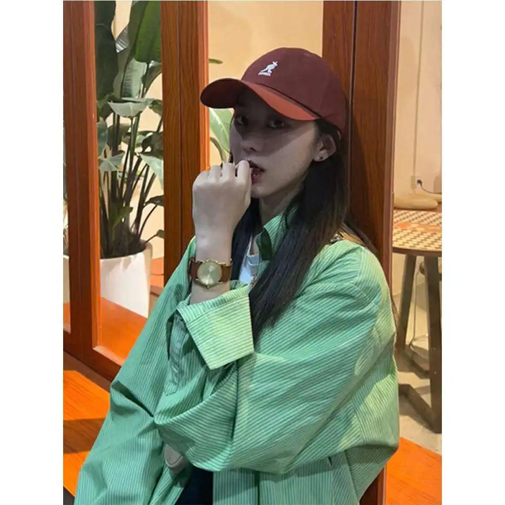 

2024, весенне-осенний женский свободный длинный све в полоску, защита от солнца, повседневный воротник-стойка, длина шесть све, полиэстер