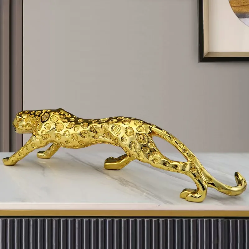 55CM Golden Leopard Cheetah Large Home Office Building Lobby TOP COOL Effective Mascot Business Prosperity Feng Shui Statue Deco