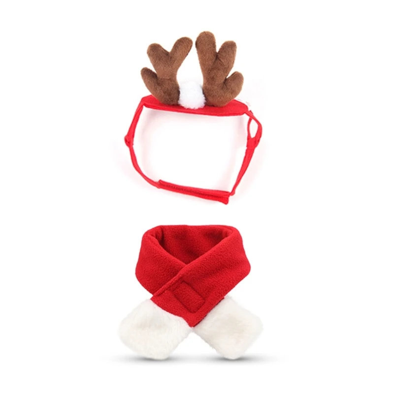 Festive Pet Antler Headband +Scarf Set Dress Up Your Furry Friend! Christmas Photo Props for Dogs and Cats Accessories