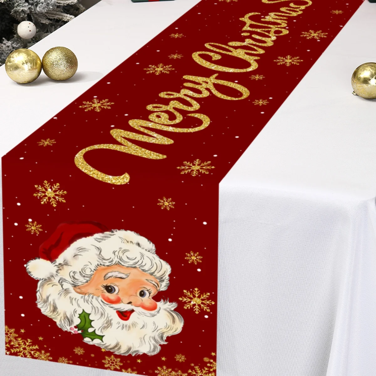Roter Weihnachtsmann-Weihnachtstischläufer, Weihnachtsdekoration für Zuhause, 2025, Weihnachtsfeier, Tischdecke, Dekor, Navidad, Neujahr 2026 – Detail 5