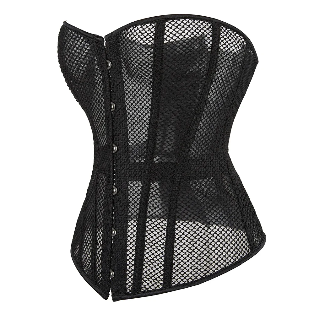

Overbust Corset Black Hollow Out Mesh Breathable Waist Trainer Bustier Top Sexy Shapewear