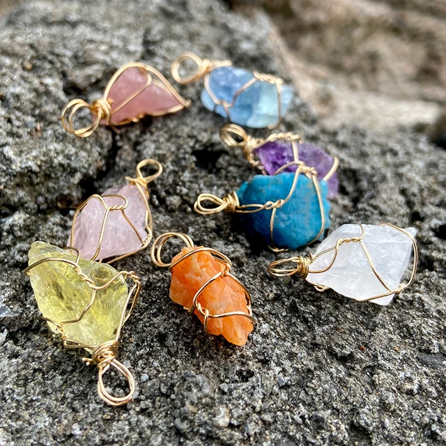 Natural Rough Raw Stone Quartz Pendant Charm Wire Wrap Winding Accessories for Women Making DIY Jewerly Necklace Earring Finding AliExpress