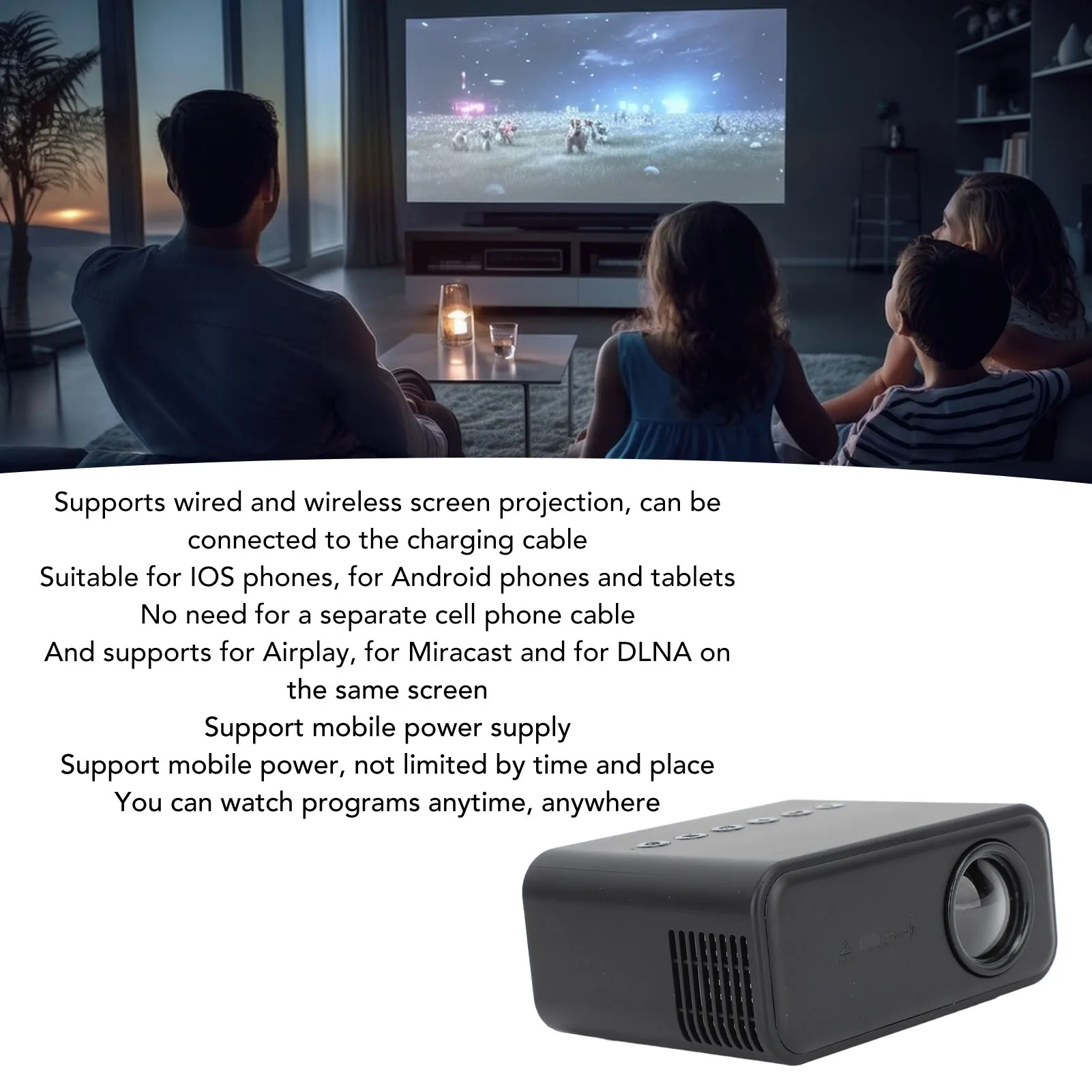 Portable Movie Projector HD 1080P Remote Control Multifunction Mini Projector 4Ω 2W Speaker Diffuse Imaging  for Home