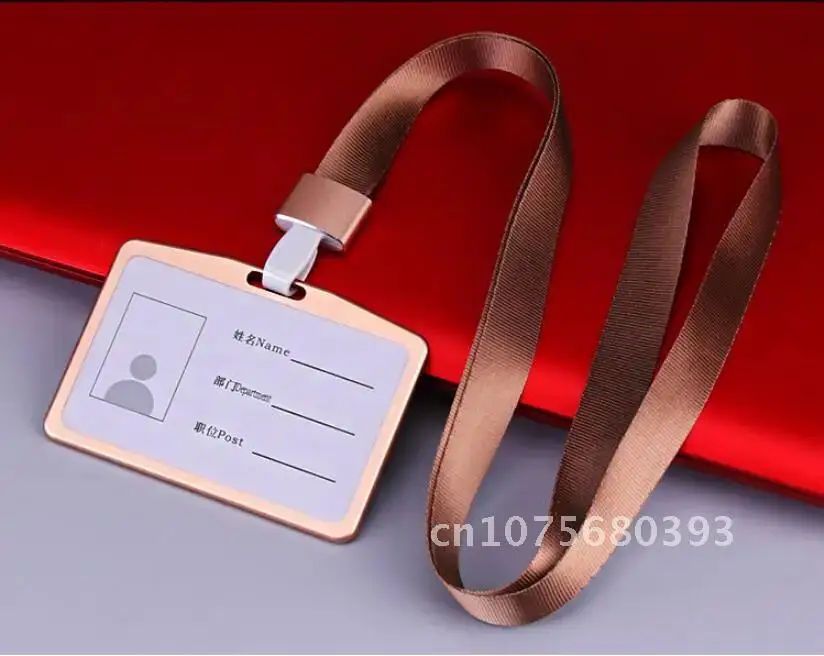 

Card Holder Aluminum Alloy with Lanyard Strap Staff Work Card ID Card Badge Holder Pass Access Card Sleeve Business Supplies