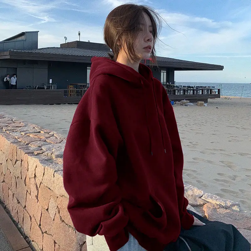 후드가 달린 귀여운 후디 Y2K 여성용 풀오버 스플라이스 릴렉스 라이너 스타일 한국 스타일 O-칼라 성인 여성용 코튼 프리미엄 스타일