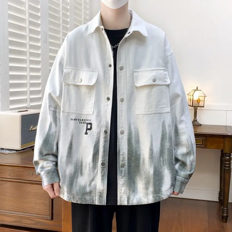 Men's Denim Jacket Spring Autumn Youth Casual Style Long Sleeve Shirt Jacket Carrot Fit Standard Model Polyester Fiber 100%