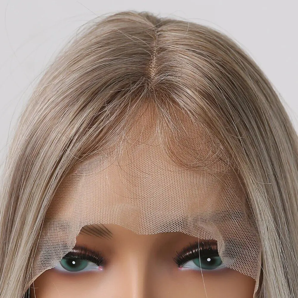 ALAN EATON Long PlatinumBlonde Straight Lace Front Wigs Synthetic Wig for Women