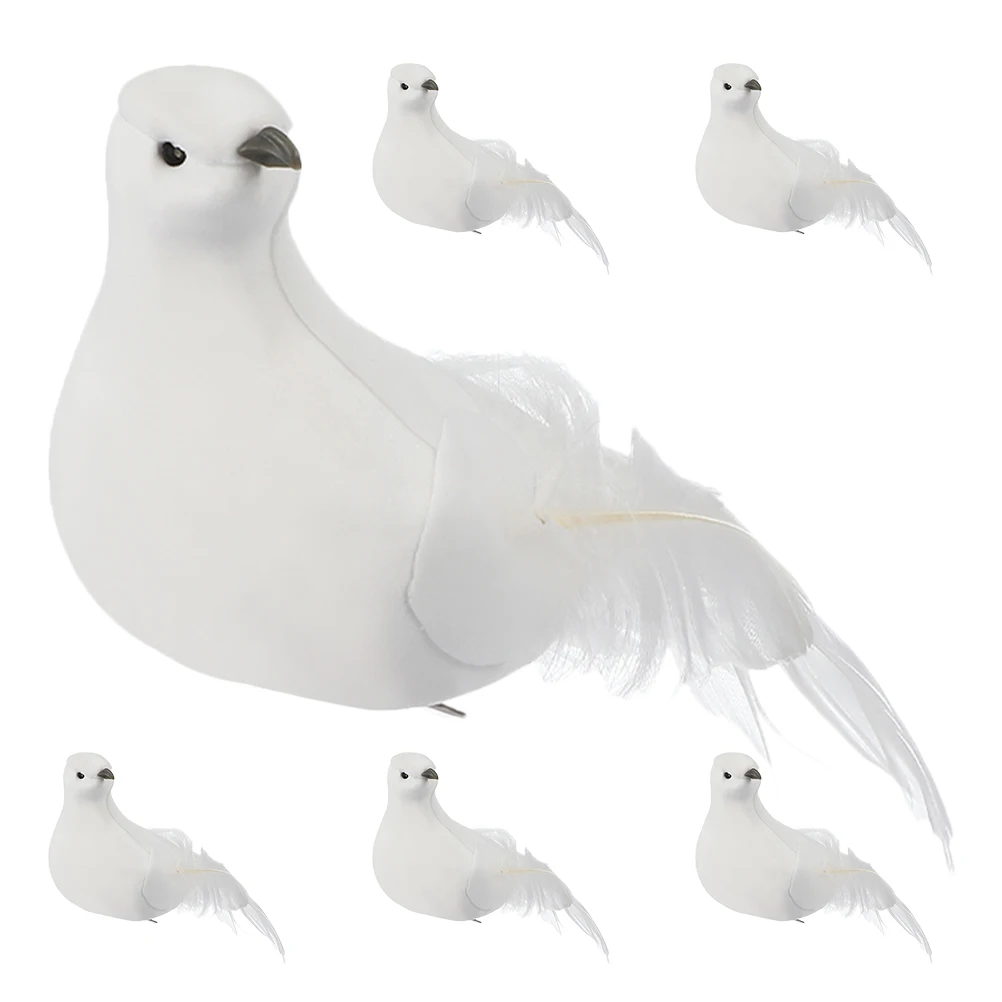 

6 pcs Artificial Doves Foam Christmas Ornaments With Clips Home Wedding Party Decorations Lifelike Dove Figurines