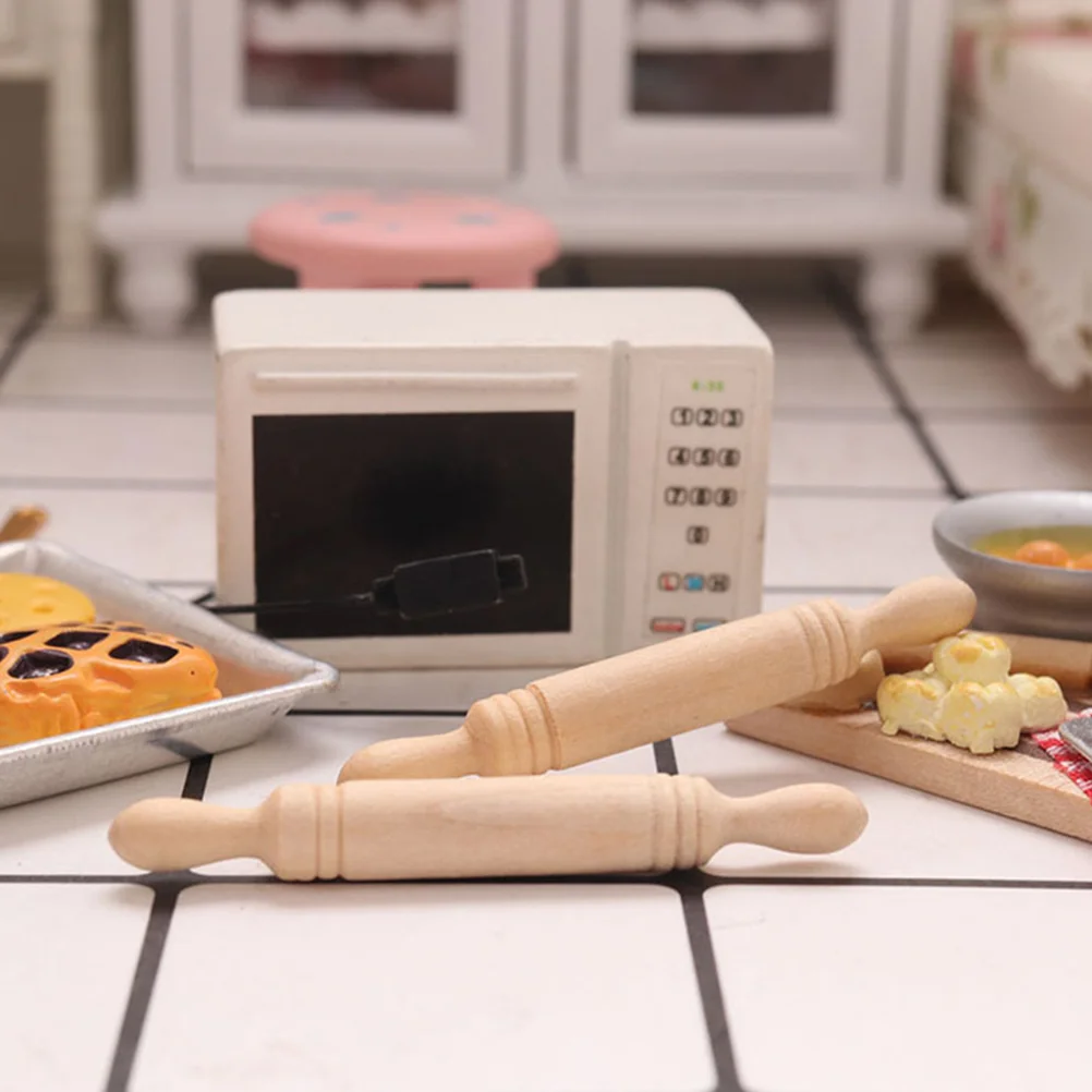 12 ชิ้น Rolling Pin Photo Prop Mini House Decor จําลอง Roller ของเล่นแป้งเล็กๆไม้เด็ก