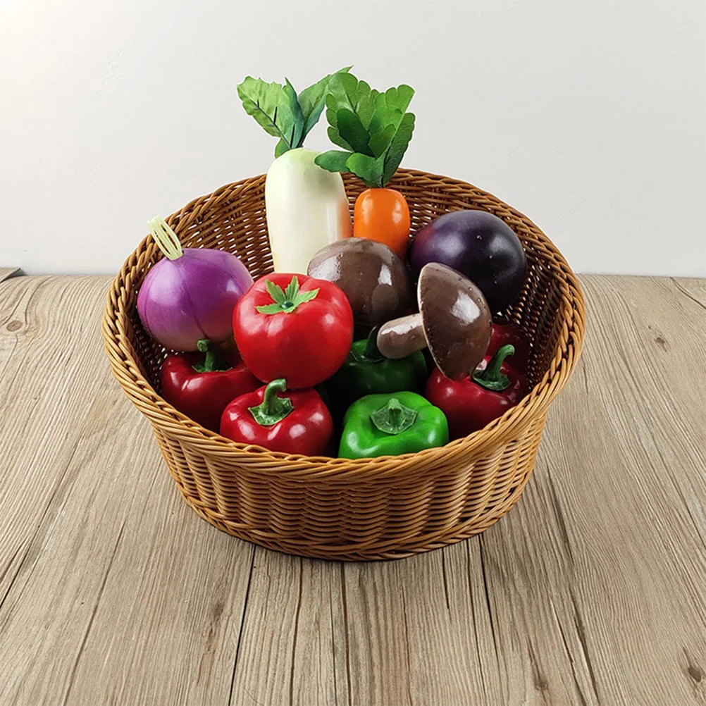 

1Pcs Plastic Woven Basket Light Brown Imitated Rattan Oval Storage Basket for Bread Fruit Snacks Desktop Organizer Household