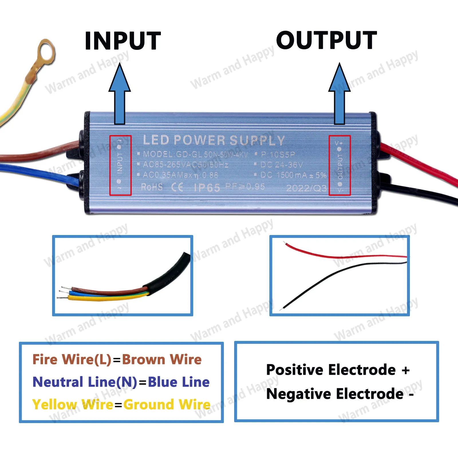 LED Waterproof Isolation Driver 50W AC85-265V Power Supply Constant Current Voltage DC24-34V LED Lighting Transformer DIY