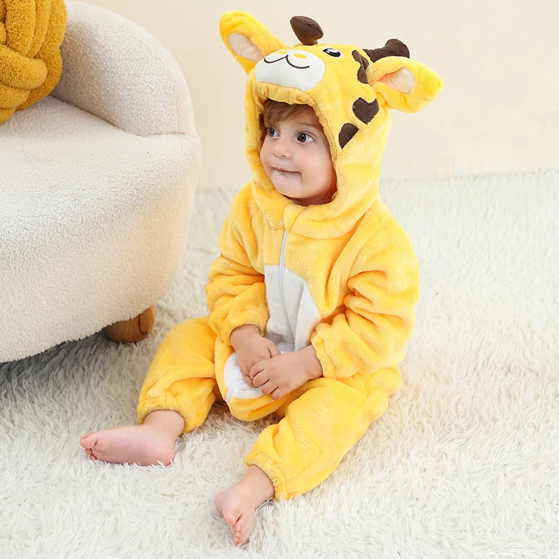 MICHLEY Halloween Giraffe Baby Rompers Winter Pajamas for Children Toddler Flannel Kids Onesies Costumes Jumpusit Boys Girls