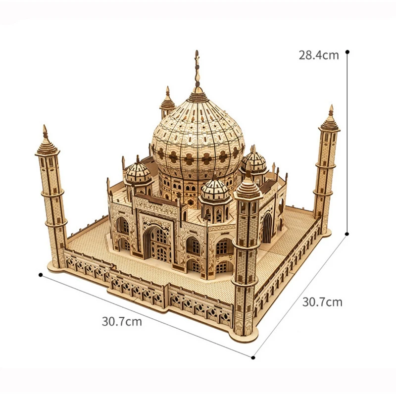 DIY 3D Taj Mahal Holz Miniatur Gebäude Kit Welt Berühmte Architektur mit Licht Jigsaw Puzzle Spielzeug für Kinder Weihnachten Geschenke