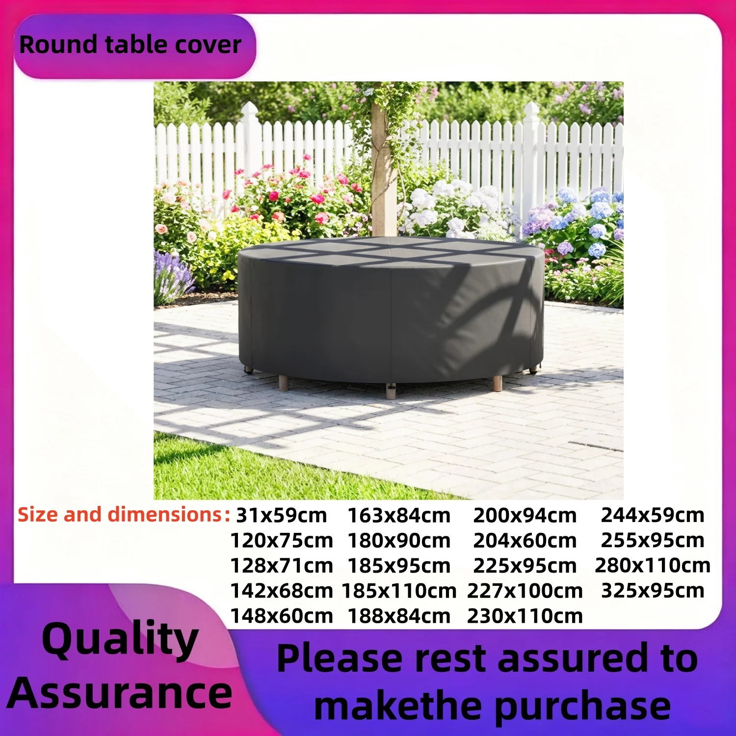 eavy Duty Outdoor Patio Furniture Cover,Heavy Duty Round Table Cover Waterproof, Weather Protection