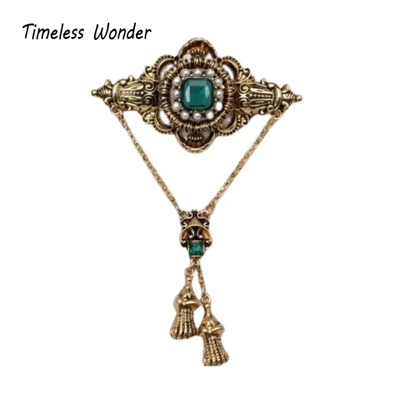 

Timeless Wonder Fancy Zircon Geo Knot Tassel Brooch Pins for Women Designer Jewelry Runway Rare Top Punk Luxury Gift Cute 4523