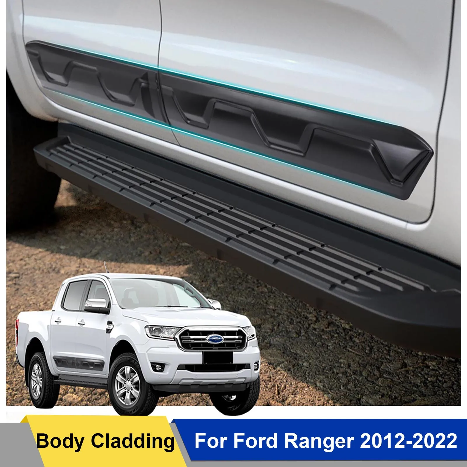 Car Accessories Side Door Trim Body Cladding for Ford Ranger T6 T7 T8 2012-2022 XL XLT XLS WILTRAK Double Cabin